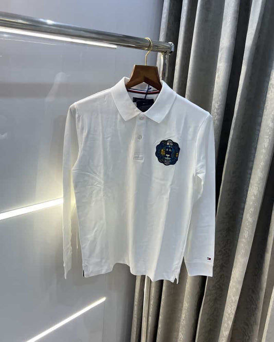 Tomm y hilfigre White Embroidery Logo Premium Full Sleeve Polo T-Shirt