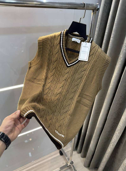 Coac_h Light Brown Knitted Premium Sleeveless Pull Over