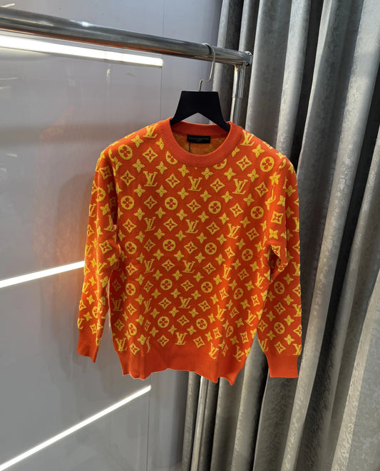 Louis Vuitton Orange Logo Work Imported Knitted Pull Over