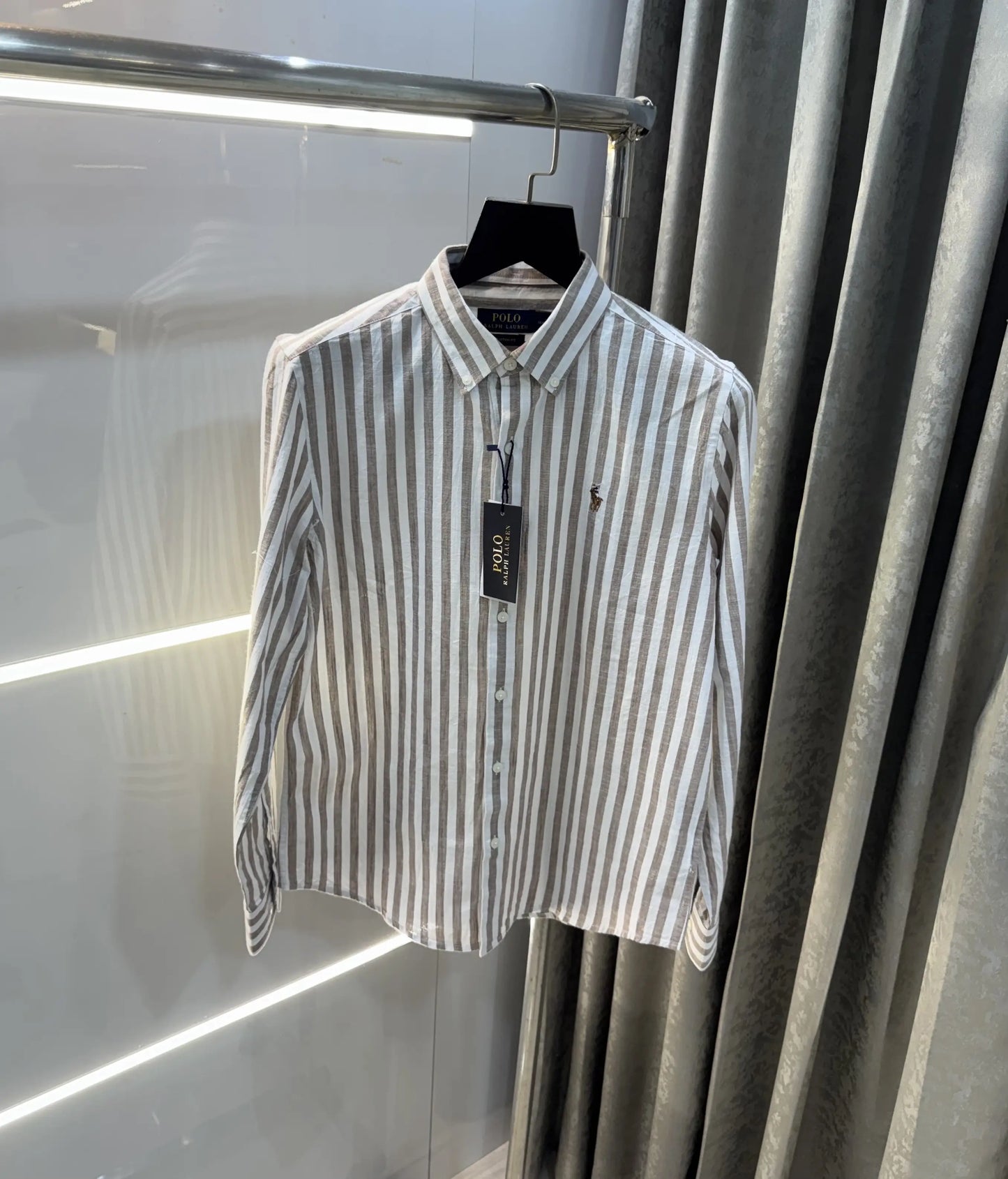 Ralph Lauren Brown Stripes Premium Linen Shirt