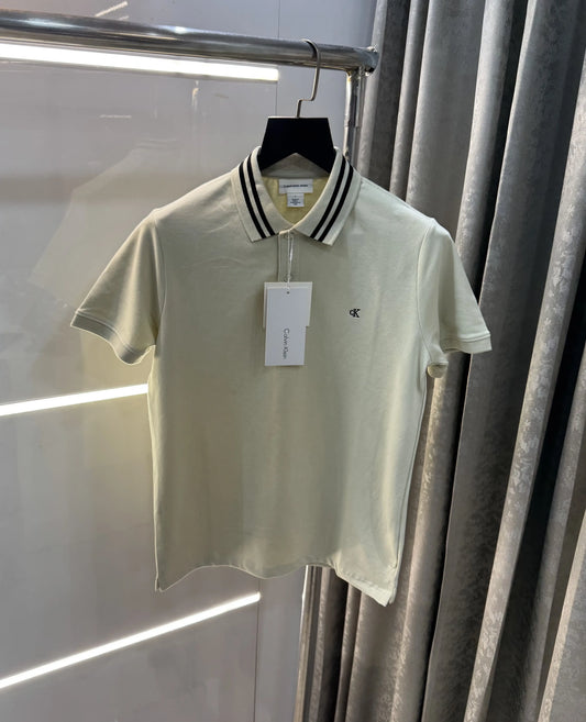 Calvin Klein Cream Embroidery Logo Premium Polo T-Shirt