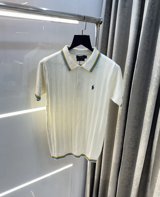 Ralph Lauren Cream Premium Knitted Polo T-Shirt