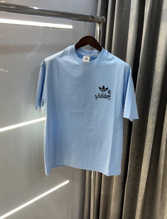 Adidas Sky Blue Logo Print Imported Oversized T-Shirt