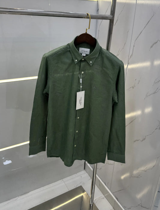 Calvin Klein Olive Embroidery Logo Work Premium Shirt