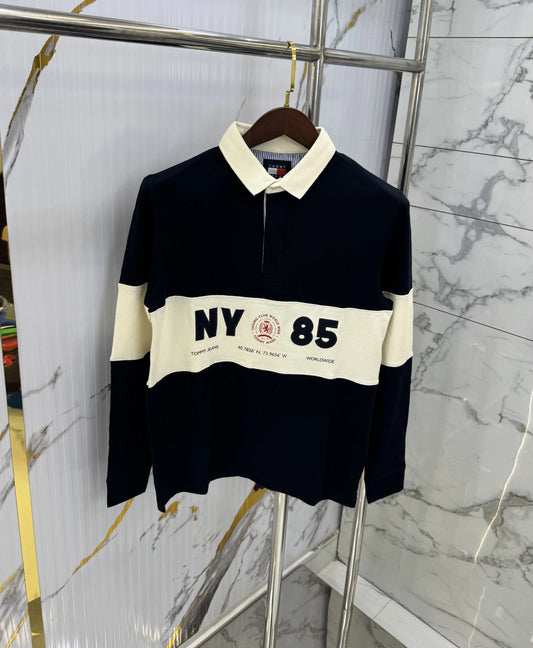 Tommy Hilfiger Navy Blue Logo Work Premium Full Sleeve Polo T-Shirt