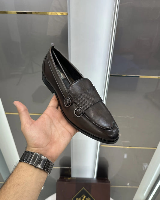 Paiznia_Brown Metal Buckle Premium Leather Formal Loafers