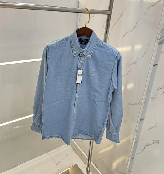 Ralph Lauren Sky Blue Embroidery Logo Premium Denim Shirt