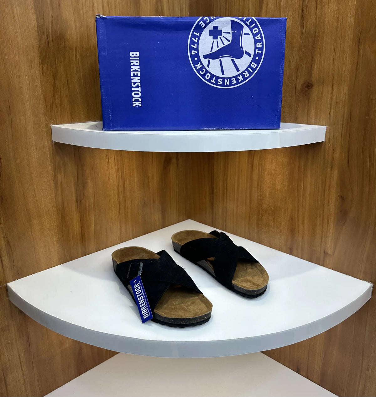 Birkenstock_Black Cross Arizona Suede Leather Slide