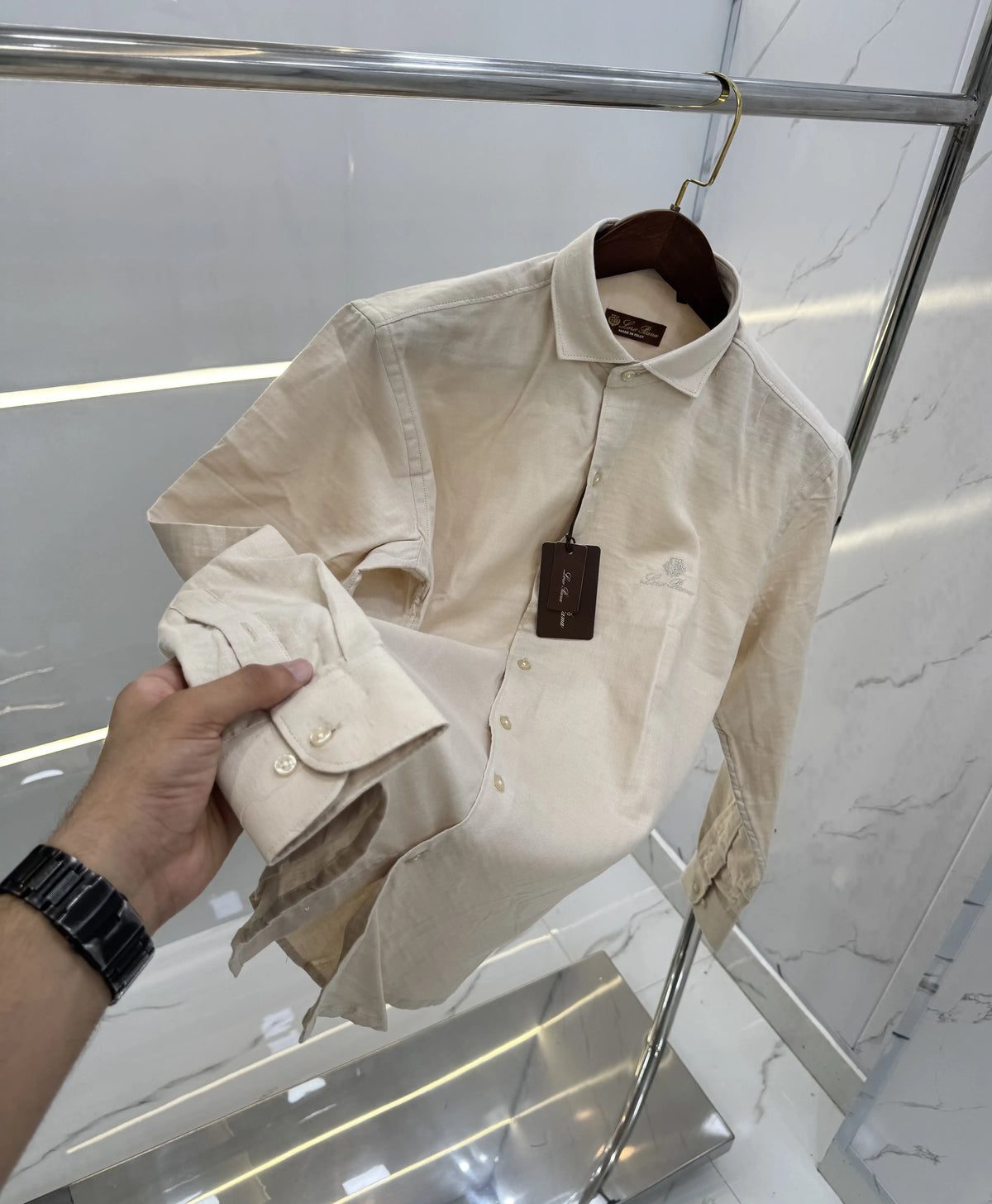 Loro Piana Cream Embroidery Logo Work Premium Shirt