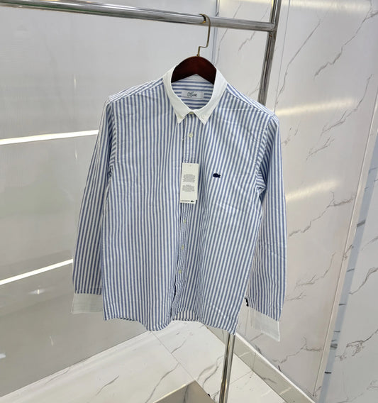 Lacost e Dark Blue Strips Embroidery Logo Premium Shirt