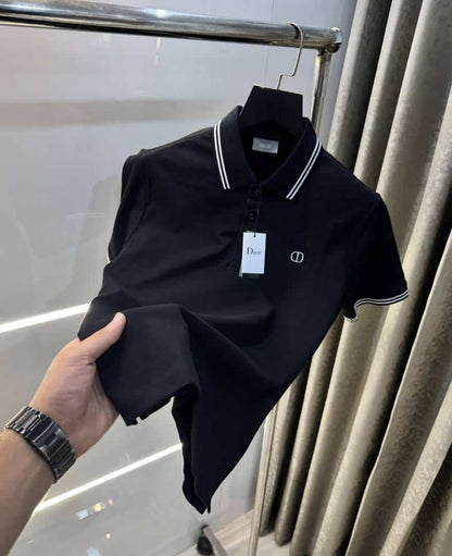 Christian Dio r Black Embroidery Logo Premium Polo T-Shirt