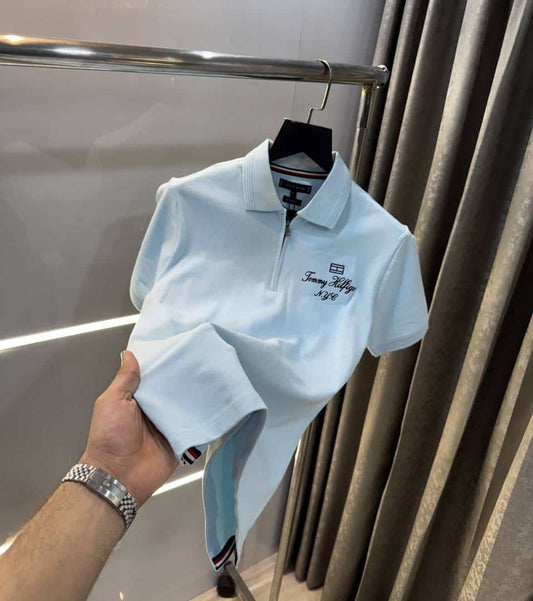 Tomm y Hilfiger Sky Blue Embroidery Logo Premium Polo T-Shirt