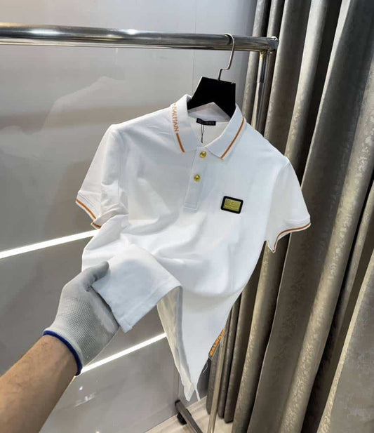 Balmai n Paris White Metal Logo Imported Polo T-Shirt