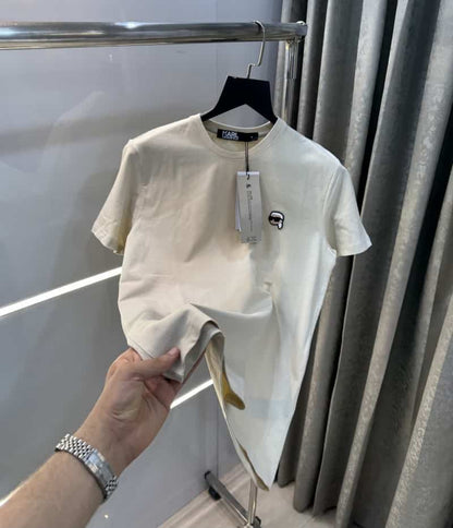 Karl Lagerfeld Beige Logo Patch Imported T-Shirt