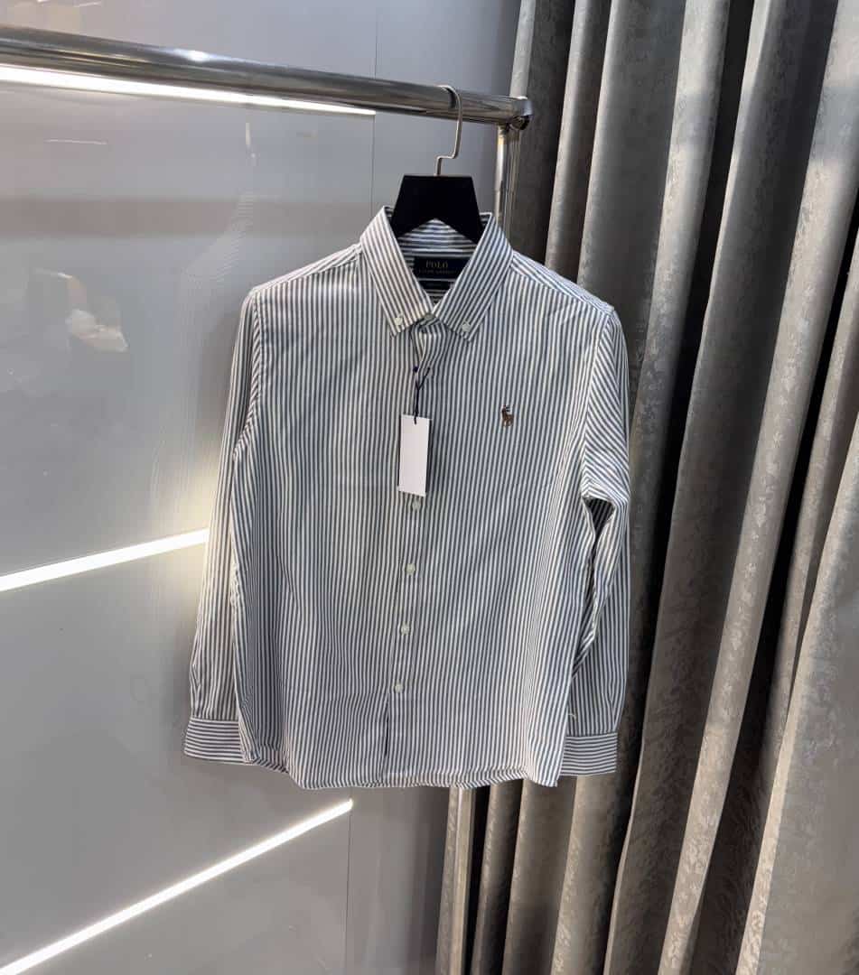 Ralph Laure n LIght Grey strips Premium Oxf0Rd Shirt