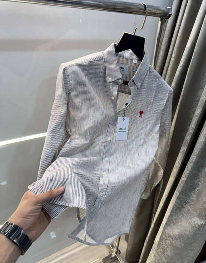 Ami Paris Brown strips Embroidery Logo Premium Shirt