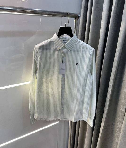 Brooks Brother Green strips Linen Premium Shirt