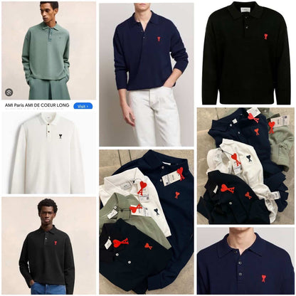 Ami  Paris White Imported Full Sleeves Polo T-Shirt