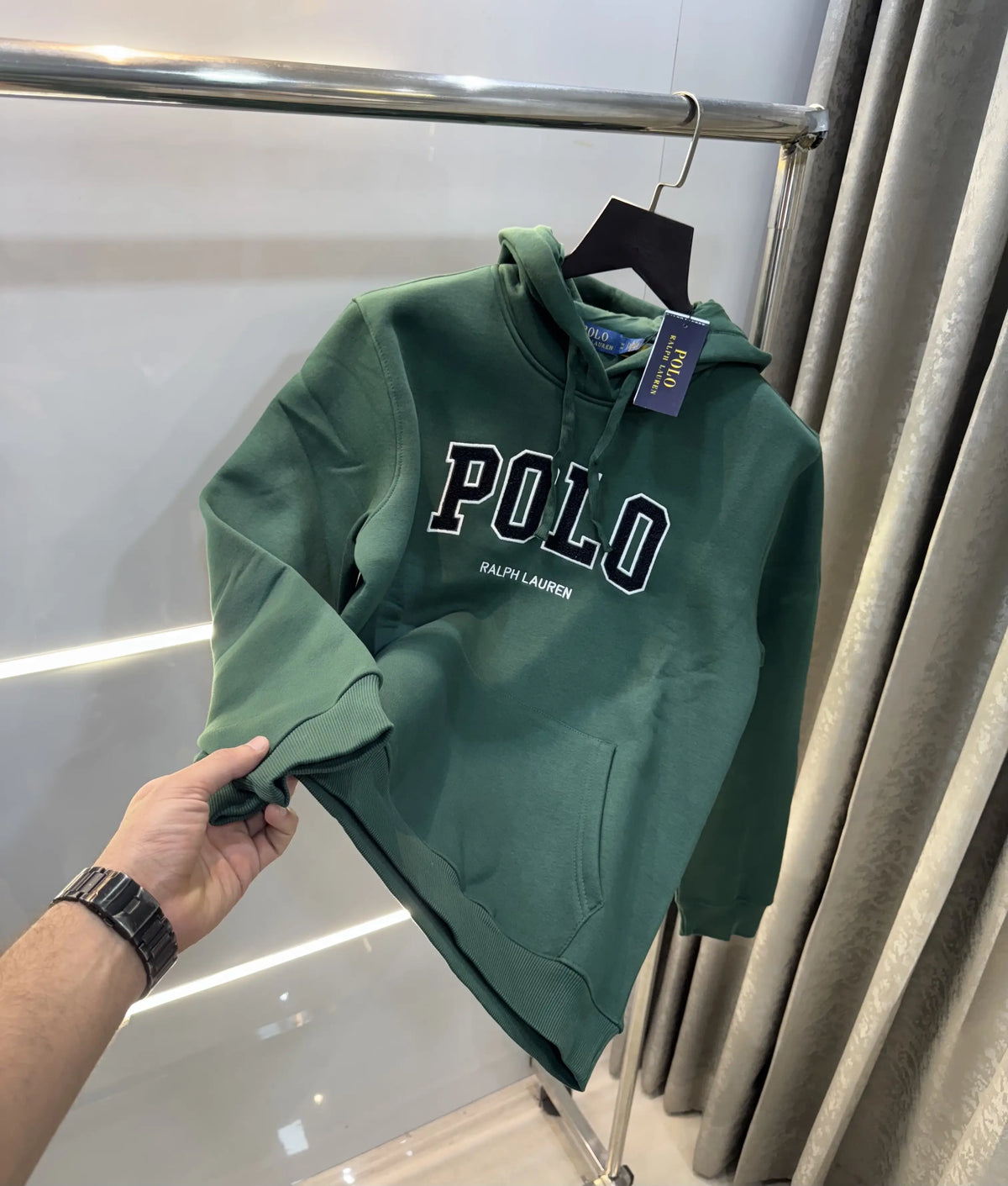 Ralph  Lauren Bottle Green Embroidery Logo Imported Hoodie