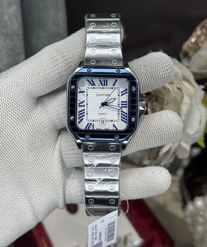 Cartie r Dumont Blue Bezel Metal Premium Quartz Watch