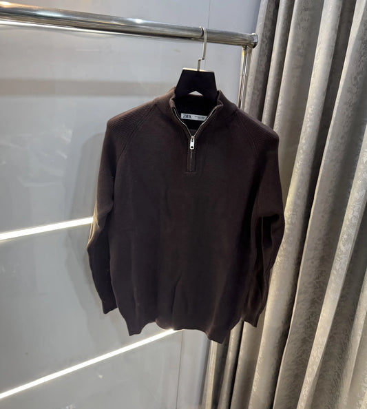 Zar a Brown Zip Premium Knitted Pull Over