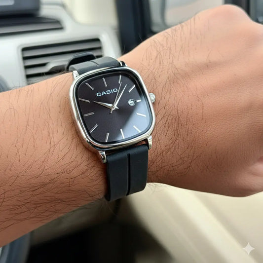 Casio Oval Silicone Strap Silver Black