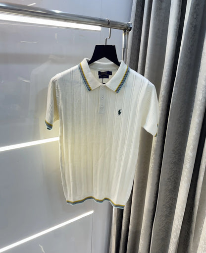 Ralph  Lauren Cream Premium Knitted Polo T-Shirt