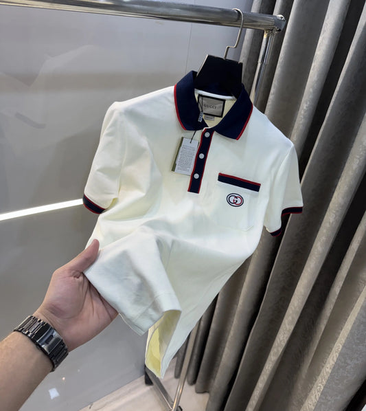 Gucc i Cream Logo Work Premium Polo T-Shirt