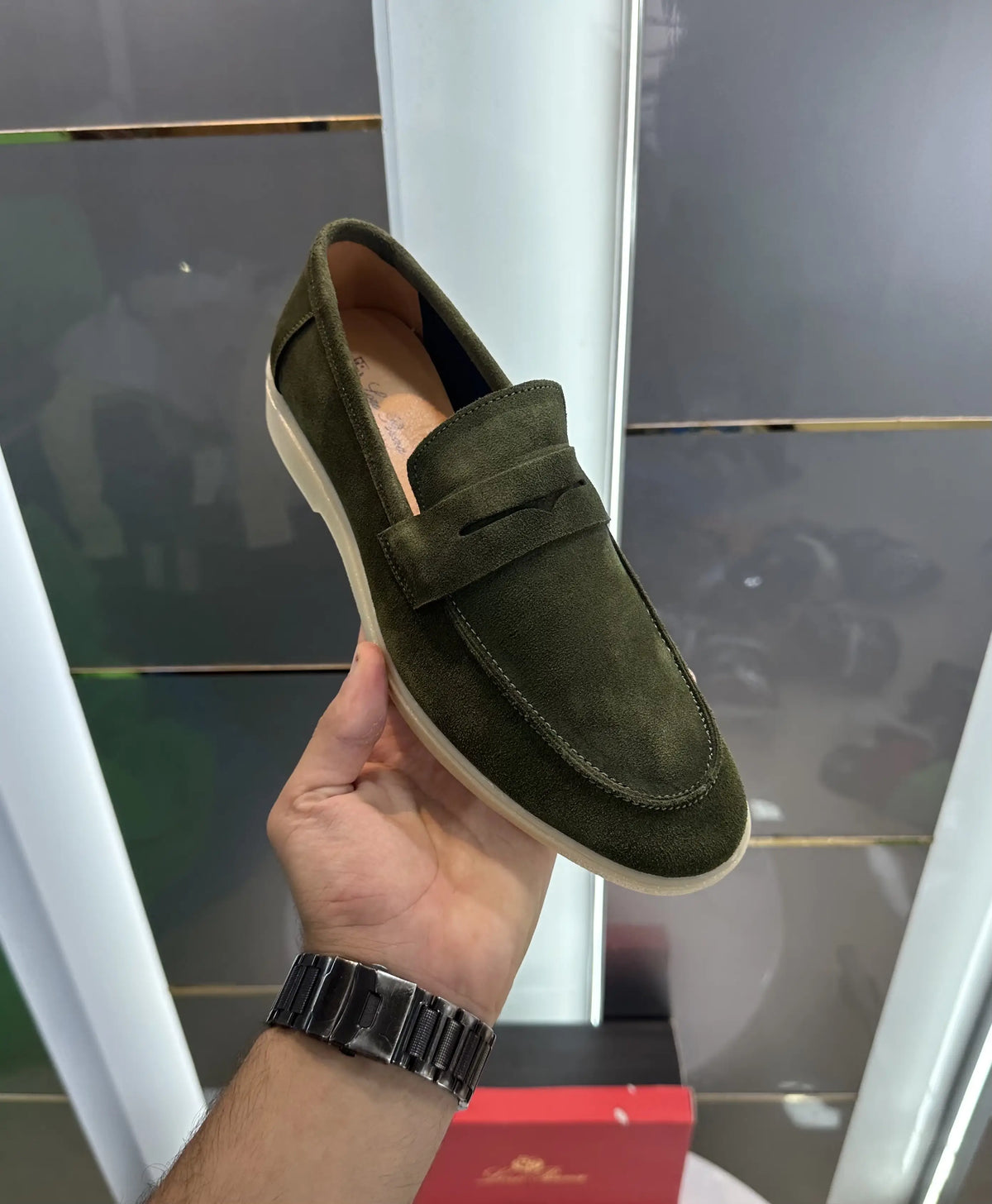 Loro Pian a Green Suede Leather Premium Loafer