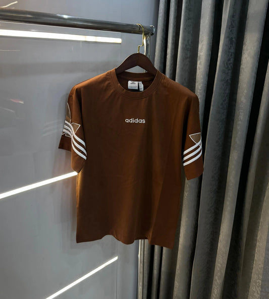 Adidas Brown Logo Print Imported Oversized T-Shirt