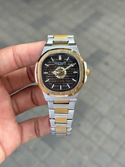 Patek Phillip e Nautilus Automatic Skeleton Gold Two Tone Black