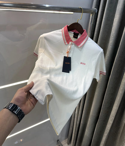Hugo Boss Cream Logo Work Premium Polo T-shirt