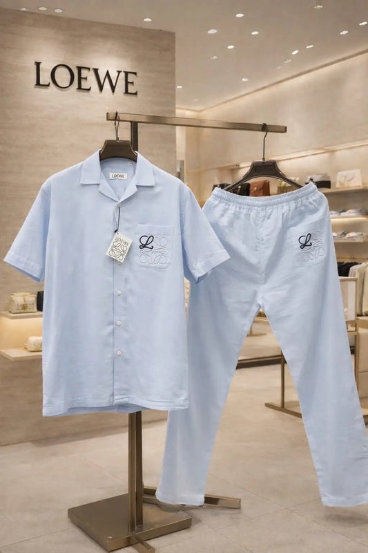 Loewe Sky Blue Embroidery Logo Premium Linen Cord Set