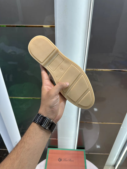 Loro_Piana Key Lock Slip-Ons Tan