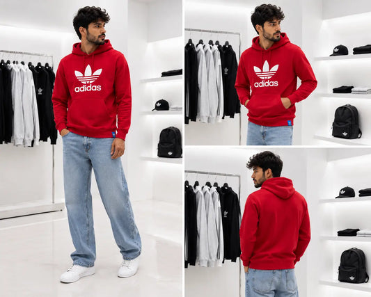 Adida s Red Logo Print Premium Classic Hoodie