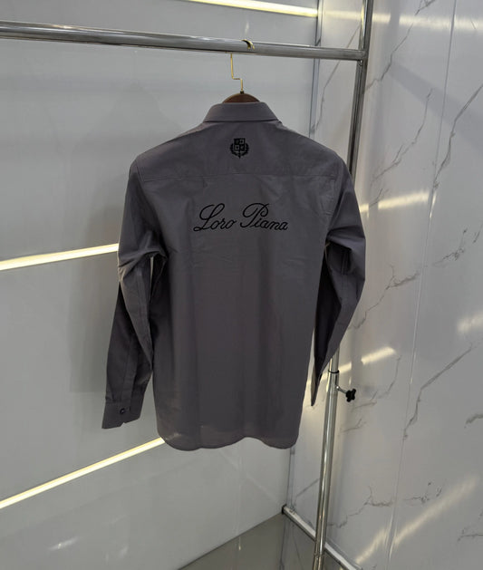 Loro Piana Grey Embroidery Logo Work Premium Shirt