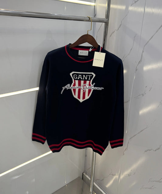 Gan.t Navy Blue Knitted Imported Pull Over
