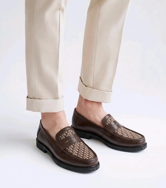 Dior_Brown Premium Monogram Leather Formal Loafers