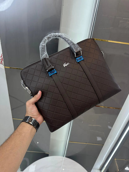 Lacost e Luxury Premium Imported Brown Laptop Bag With Side Zip Lock