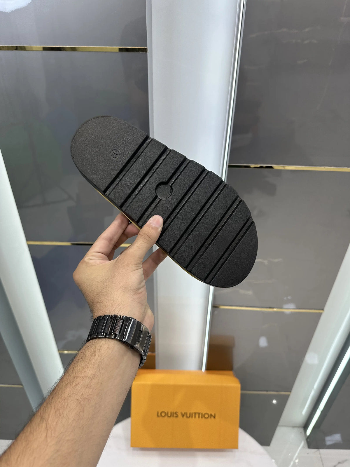 Louis_Vuitton Blue Cross Monogram Denim Slide