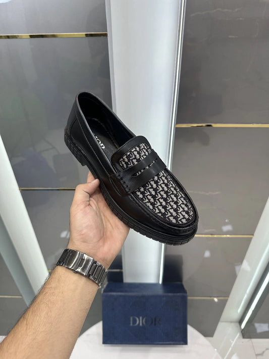 Dior_Black Premium Monogram Leather Formal Loafers