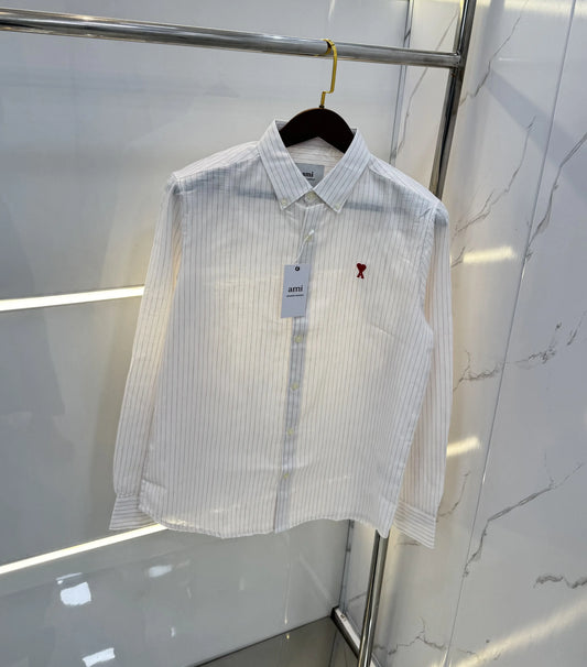Ami Paris White Embroidery Logo Work Premium Shirt