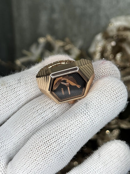 Fossi l Serpentine RoseGold Black Ring Analog Watch