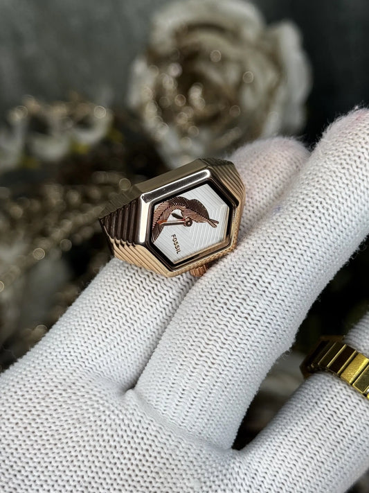 Fossi l Serpentine RoseGold White Ring Analog Watch