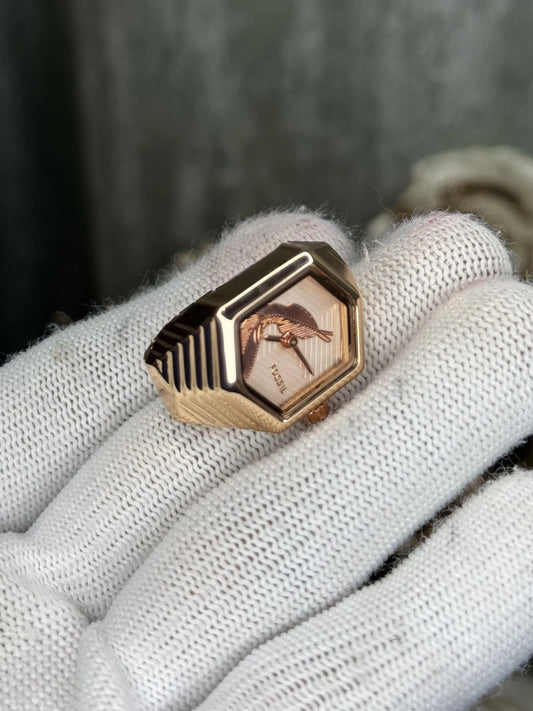 Fossi l Serpentine Rose Gold Ring Analog Watch