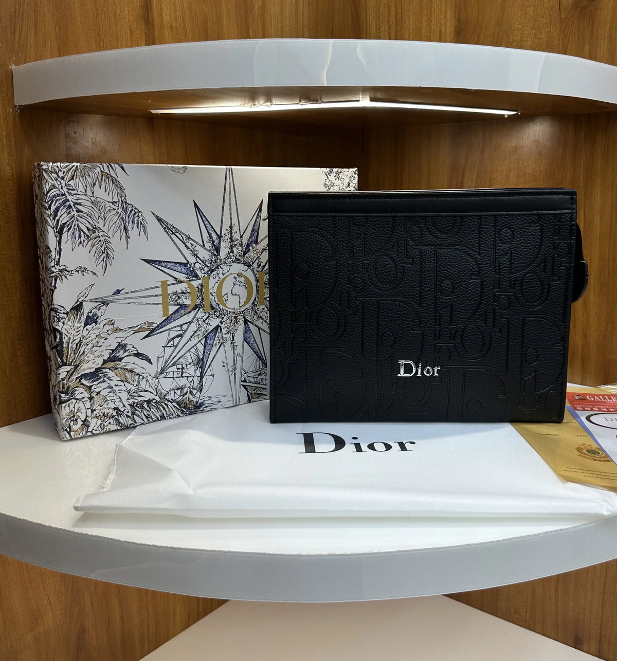 Dio r Monogram Luxury Unisex Pochette Blue With Box Balck d16