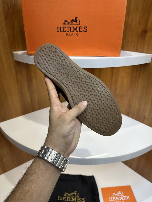 Herms_Brown Premium Suede Leather Formal Loafers
