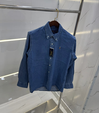 Ralph Lauren Mid Blue Embroidery Logo Premium Denim Shirt