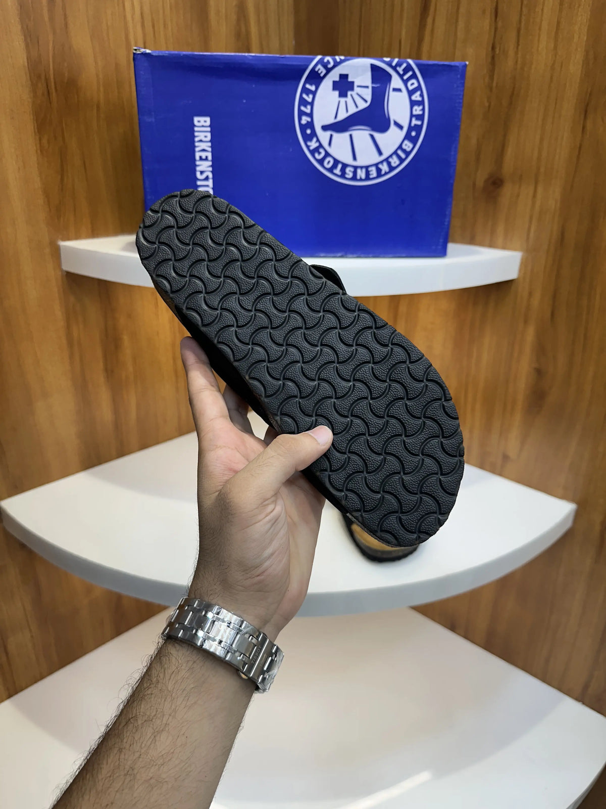 Birkenstock_Black Cross Arizona Suede Leather Slide