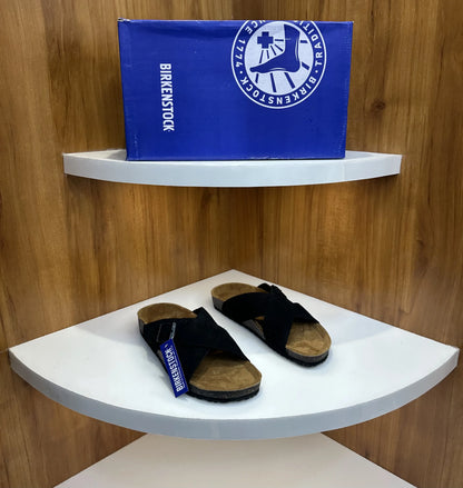 Birkenstock_Black Cross Arizona Suede Leather Slide